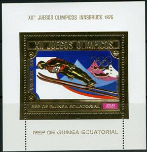 Souvenir Sheet, Ski jumping, Equatorial Guinea,  , Olympic Games, Ski-jump, Sports, Winter Sports