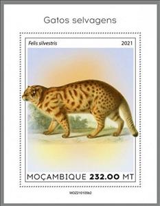 Souvenir Sheet, The European Wildcat (Felis silvestris), Mozambique,  , Animals (Fauna), Mammals, Wild Cats