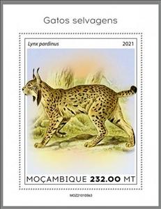 Souvenir Sheet, The Iberian Lynx (Lynx pardinus), Mozambique,  , Animals (Fauna), Lynx, Mammals