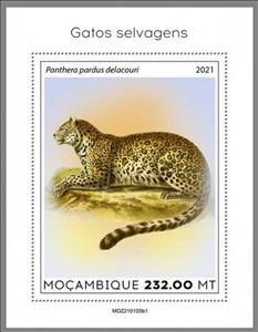 Souvenir Sheet, The Indochinese Leopard (Panthera pardus delacouri), Mozambique,  , Animals (Fauna), Leopards, Mammals, Wild Cats