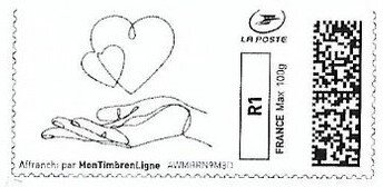 Stamp, Hearts over Hand, Personalized and Private Mail Stamps,  , Hands, Hearts