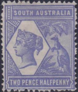 Stamp, Queen Victoria and Red kangaroo (Macropus rufus), South Australia,  , Animals (Fauna), Famous People, Heads of State, Kangaroos, Palm-trees, Plants (Flora), Queens, Royalty