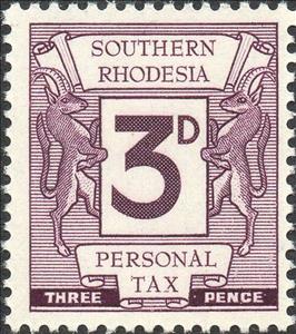 Stamp, Springboks and numeral, Southern Rhodesia,  , Animals (Fauna), Mammals