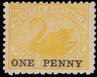 Black Swan (Cygnus atratus). Surcharge "ONE PENNY"