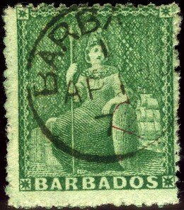 Stamp, Britannia seated, Barbados,  , Mythology