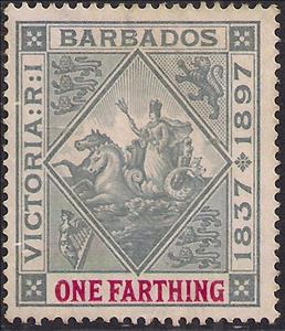 Stamp, Queen Victoria Jubilee, Barbados,  , Animals (Fauna), Horses, Mammals, Mythology, Seals (Emblems)