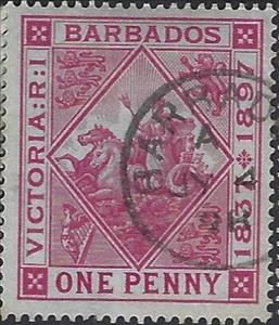 Stamp, Queen Victoria Jubilee, Barbados,  , Animals (Fauna), Horses, Mammals, Mythology, Seals (Emblems)