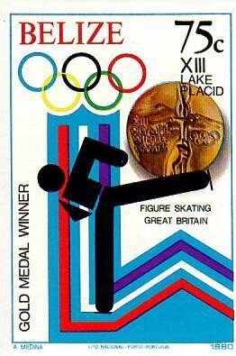 Stamp, Figure Skating, Great Britain, Belize,  , Figure-skate, Olympic Games, Sports