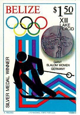 Stamp, Giant Slalom Women, Germany, Belize,  , Olympic Games, Skiing, Slalom, Sports