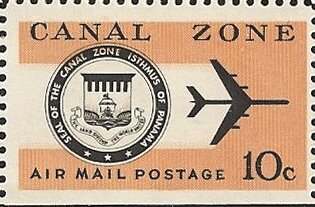 Stamp, Seal and Jet Plane, Canal Zone,  , Aircraft, Aviation, Seals (Emblems), Stylized Objects
