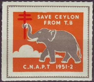 Stamp, CNAPT 1951-52: Elephant, Cinderellas,  , Animals (Fauna), Elephants, Mammals, Tuberculosis / TBC