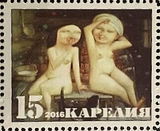Stamp, Russian bath in painting, Cinderellas,  , Art, Nudes, Paintings, People, Women