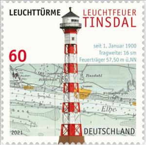 Stamp, Tinsdal Lighthouse, Germany, Federal Republic,  , Lighthouses, Maps