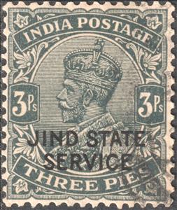 Stamp, King George V, Jhind, Convention State,  , Crowns and Coronets, Famous People, Heads of State, Kings, Men, Royalty