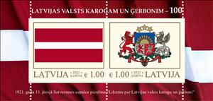 Souvenir Sheet, State Symbols of Latvia, Centenary, Latvia,  , Coats of Arms, Flags