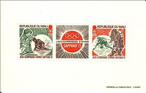 Mini Sheet, Olympic Games Sapporo '72, Mali,  , Ice Hockey, Olympic Games, Skiing, Sports, Winter Sports