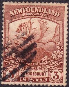 Stamp, Caribou head insc. “TRAIL OF THE CARIBOU GUEUDECOURT”, Newfoundland,  , Animals (Fauna), Deer, First World War, Mammals