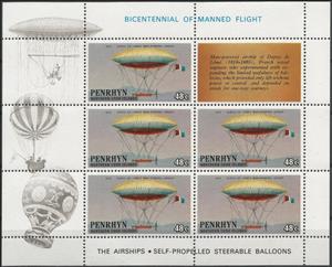 Mini Sheet, Dupuy de Lome's Man Powered Airship (1872), Penrhyn,  , Air Balloons, Anniversaries and Jubilees, Aviation