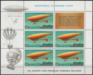 Mini Sheet, Lebaudy's Practical Airship (1902), Penrhyn,  , Air Balloons, Anniversaries and Jubilees, Aviation