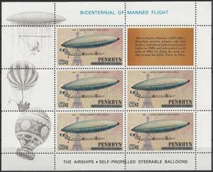 Mini Sheet, Santos Dumont's Sixth Airship (1901), Penrhyn,  , Air Balloons, Anniversaries and Jubilees, Aviation