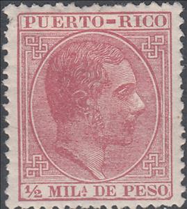 Stamp, King Alfonso XII, Puerto Rico,  , Famous People, Heads of State, Kings, Men, Royalty