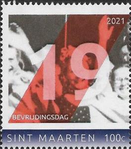 Stamp, Crowd Celebrating Liberation, Saint Martin,  , Royalty, Second World War