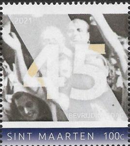 Stamp, Crowd Celebrating Liberation, Saint Martin,  , Royalty, Second World War