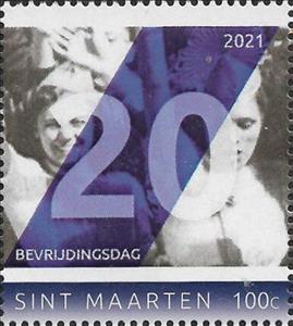 Stamp, Crowd Celebrating Liberation, Saint Martin,  , Royalty, Second World War