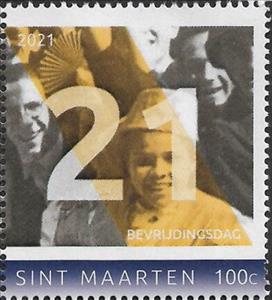 Stamp, Crowd Celebrating Liberation, Saint Martin,  , Royalty, Second World War