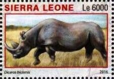 Stamp, Diceros bicornis, Sierra Leone,  , Animals (Fauna), Rhinoceroses