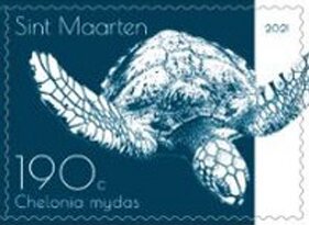 Stamp, Green Sea Turtle (Chelonia mydas), Sint Maarten,  , Turtles