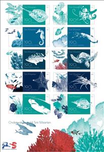 Mini Sheet, Sea Life of Sint Maarten, Sint Maarten,  , Crustaceans, Fishes, Octopuses, Sea Life, Seahorses, Sharks, Starfish, Turtles