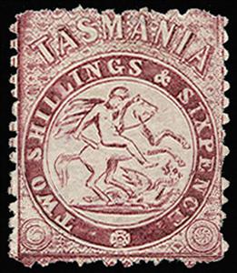 Stamp, St George struggles with Dragon, Tasmania,  , Animals (Fauna), Horses