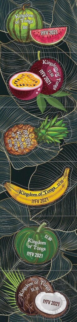 Se-tenant, International Year of Fruit and Vegetables, Tonga,  , Fruits, International Years, Nuts, Plants (Flora), Vegetables