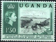 Stamp, Ripon Waterfall & Speke monument, Uganda,  , Heads of State, Royalty, Rivers, Discoveries, Queens