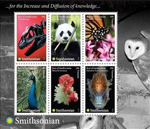 Mini Sheet, The Best of the Smithsonian, Vanuatu,  , Butterflies, Dinosaurs, Fishes, Flowers, Minerals, Museums, Pandas, Peacocks