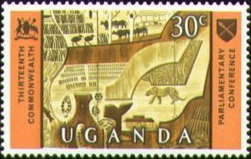 Stamp, Chalk Board by Joseph Mayo at the entrance, Uganda,  , British Commonwealth, Parliaments, Art, Conferences