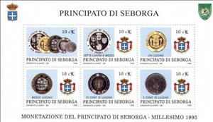 Mini Sheet, Coins of the Principality of Seborga – Year 1995, Cinderellas,  , Coats of Arms, Coins