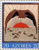 Stamp, Rising Sun over the Azores, Cinderellas,  , Birds, Sun
