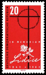 Stamp, Cross with crown of thorns, rose, Germany, Democratic Republic,  