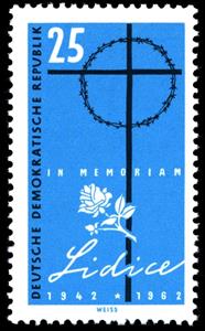 Stamp, Cross with crown of thorns, rose, Germany, Democratic Republic,  
