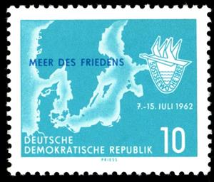Stamp, Map of the Baltic Sea, Germany, Democratic Republic,  