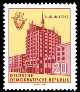 Stamp, Highrise in Rostock, Germany, Democratic Republic,  