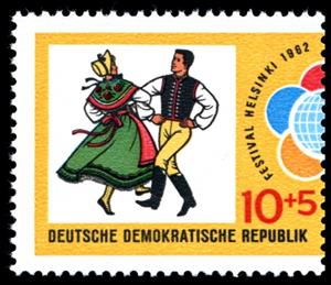 Stamp, Folk dance couple, Germany, Democratic Republic,  