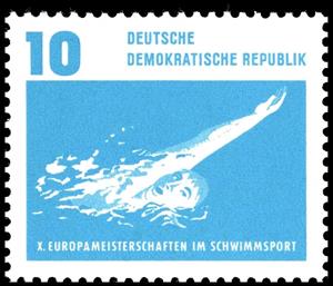 Stamp, Backstroke, Germany, Democratic Republic,  , Sport, Swimming