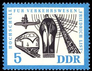 Stamp, Aircraft, diesel locomotive, ship, transmission tower, Germany, Democratic Republic,  , Aircrafts, Locomotives