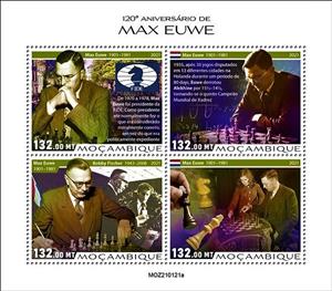 Mini Sheet, 120th Anniversary of the Birth of Max Euwe, Mozambique,  , Chess, Famous People