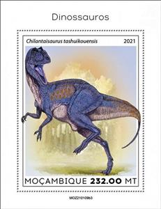Souvenir Sheet, Chilantaisaurus tashuikouensis, Mozambique,  , Dinosaurs, Prehistory