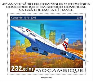 Souvenir Sheet, Concorde 1976-2003, Mozambique,  , Aircraft, Anniversaries and Jubilees