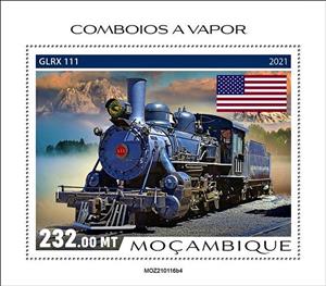 Souvenir Sheet, Glrx 111 - U.s.a., Mozambique,  , Locomotives, Railways, Steam Traction